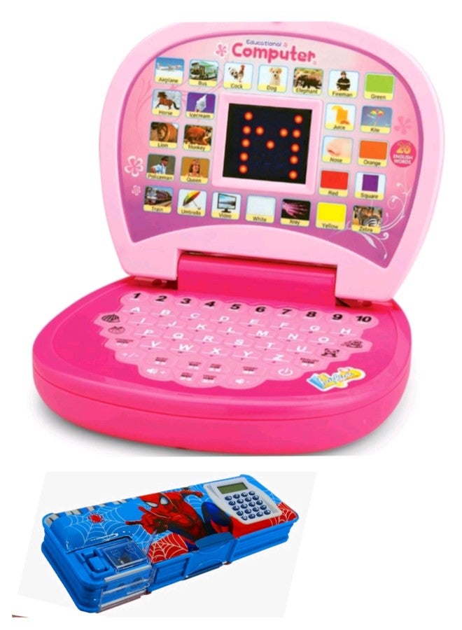 Manos Laptop Computer Learning and pencilbox Cartoon Print Educational Toy for Kids Combo Pack - Image 3